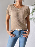 Round Neck Short Sleeve Knit Top - Trendsi - Flyclothing LLC