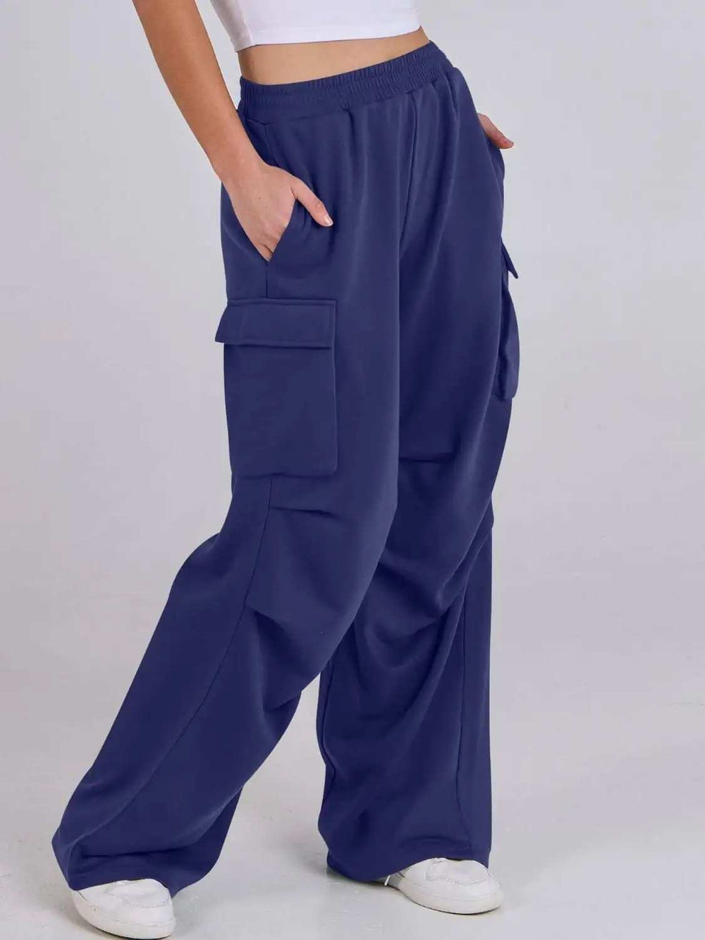 Elastic Waist Wide Leg Pants with Pockets - Trendsi - Flyclothing LLC