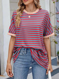 Striped Round Neck Half Sleeve T-Shirt - Trendsi - Flyclothing LLC