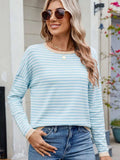 Striped Contrast Round Neck Long Sleeve Sweater - Trendsi - Flyclothing LLC