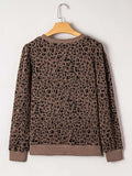 Ribbed Trim Leopard Print Long Sleeve Top - Trendsi - Flyclothing LLC
