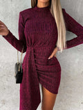 Heathered Mock Neck Long Sleeve Mini Dress - Trendsi - Flyclothing LLC