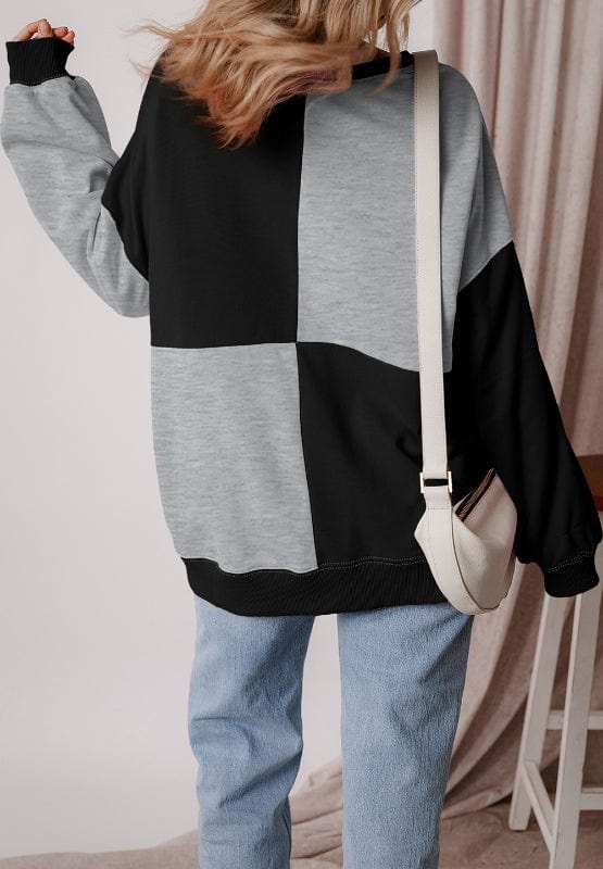 Color Block Half Button Long Sleeve Sweatshirt - Trendsi - Flyclothing LLC