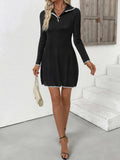 Contrast Trim Texture Long Sleeve Sweater Dress - Trendsi - Flyclothing LLC