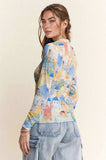 Davi & Dani Multi Printed Mesh Round Neck Long Sleeve Top - Trendsi - Flyclothing LLC