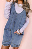 U Neck Patched Pocket Denim Overalls - Trendsi - Flyclothing LLC