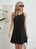 Eyelet Grecian Neck Mini Dress - Trendsi - Flyclothing LLC