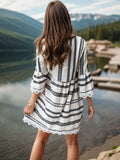 Lace Detail Printed Three-Quarter Sleeve Dress - Trendsi - Flyclothing LLC