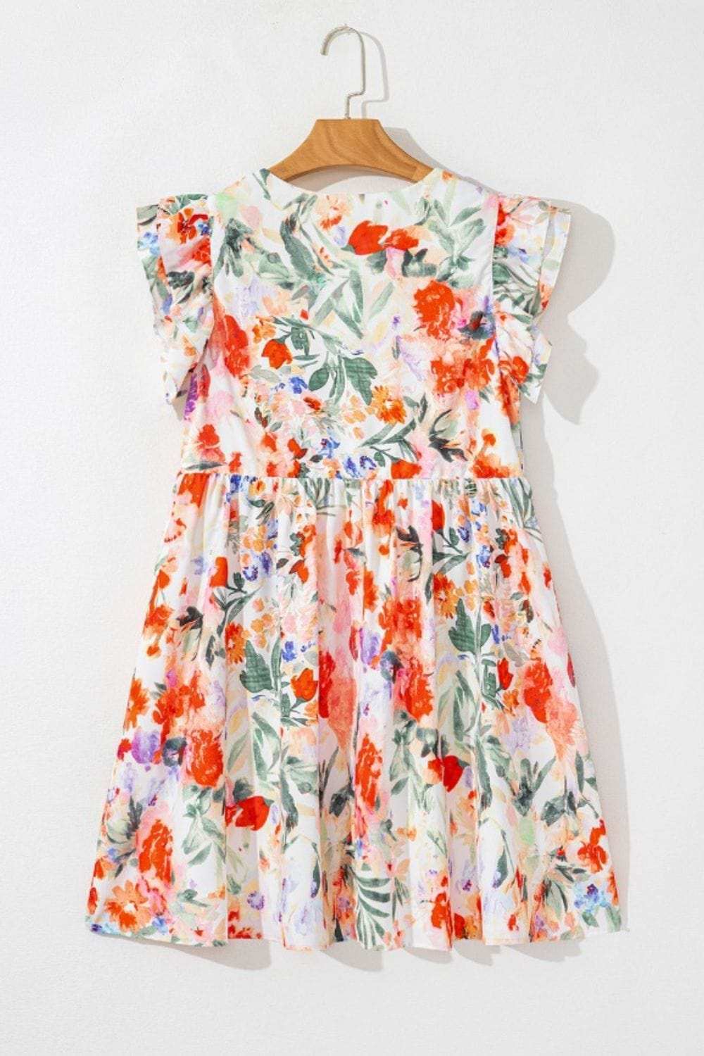 Floral Double Ruffle Sleeve V Neck Mini Dress - Trendsi - Flyclothing LLC