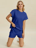 Double Take Full Size Texture T-Shirt and Shorts Set - Trendsi - Flyclothing LLC