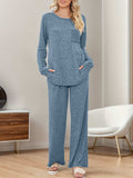Round Neck Long Sleeve Top and Pants Set - Trendsi - Flyclothing LLC