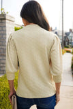 Textured Mock Neck Three-Quarter Sleeve Top - Trendsi - Flyclothing LLC