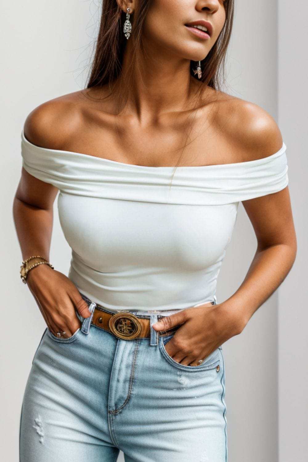 Off-Shoulder Short Sleeve Blouse - Trendsi - Flyclothing LLC