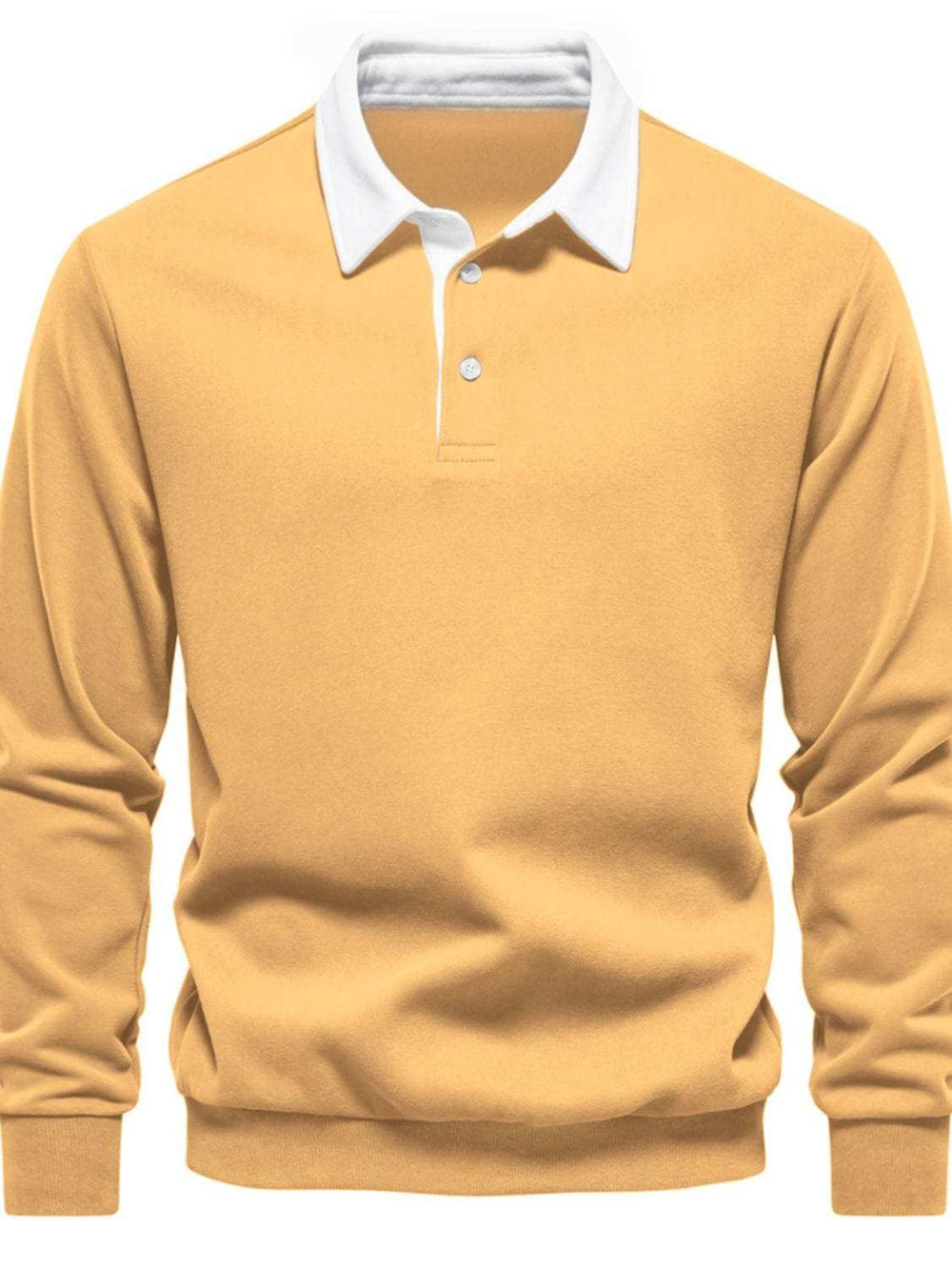 Men's Quarter Button Collared Neck Long Sleeve Polo - Trendsi - Flyclothing LLC