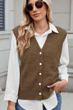 Button Down V-Neck Sweater Vest - Trendsi - Flyclothing LLC