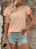 Eyelet Round Neck Double Layered Ruffled Short Sleeve Top - Trendsi - Flyclothing LLC