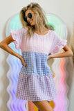 BiBi Plaid Color Block Tiered Top - Trendsi - Flyclothing LLC