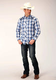 Roper Mens Long Sleeve Snap Multi Blue White Plaid Western Shirt - Roper - Flyclothing LLC