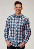 Roper Mens Long Sleeve Snap Americana Plaid Western Shirt With Embroidery On Back Yokes Smile Pockets - Roper - Flyclothing LLC