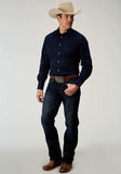 Roper Mens Long Sleeve Snap Solid Broadcloth Deep Navy Western Shirt With Embroidery On Back Yokes Smile Pockets - Roper - Flyclothing LLC