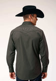 Roper Mens Long Sleeve Snap Dark Charcoal Grey Broadcloth Western Shirt With Self Piping And Embroidery On Yokes - Roper - Flyclothing LLC
