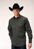 Roper Mens Long Sleeve Snap Dark Charcoal Grey Broadcloth Western Shirt With Self Piping And Embroidery On Yokes - Roper - Flyclothing LLC