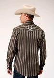 Roper Mens Long Sleeve Snap Chocolate Stripe Western Shirt With Self Piping And Embroidery On Yokes - Roper - Flyclothing LLC