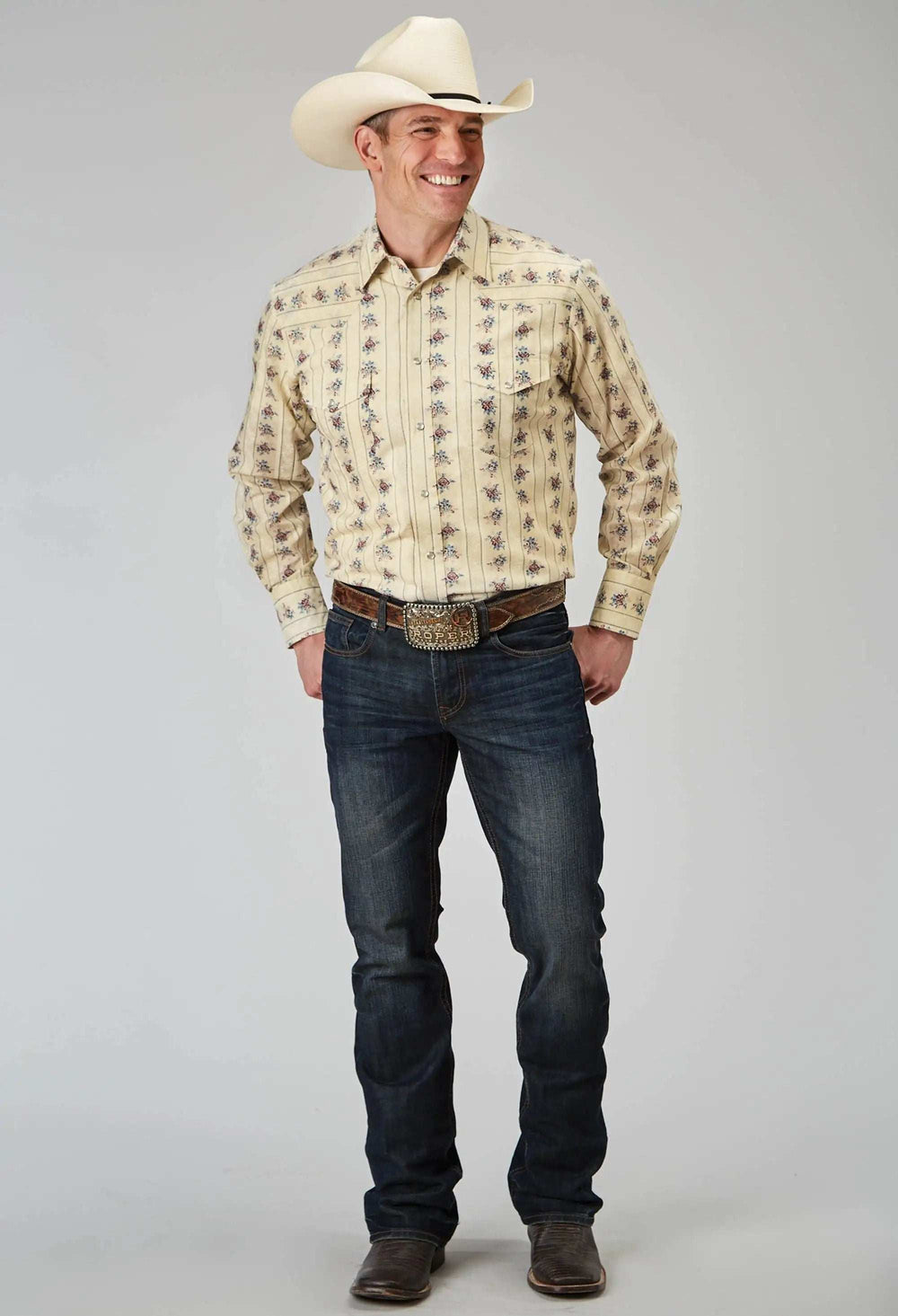 Roper Mens Long Sleeve Snap Floral Stripe Western Shirt - Roper - Flyclothing LLC