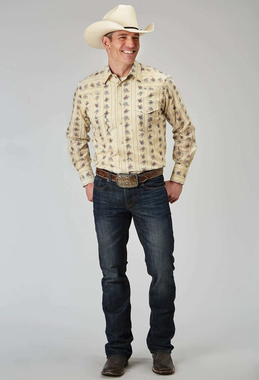 Roper Mens Long Sleeve Snap Floral Stripe Western Shirt - Roper - Flyclothing LLC
