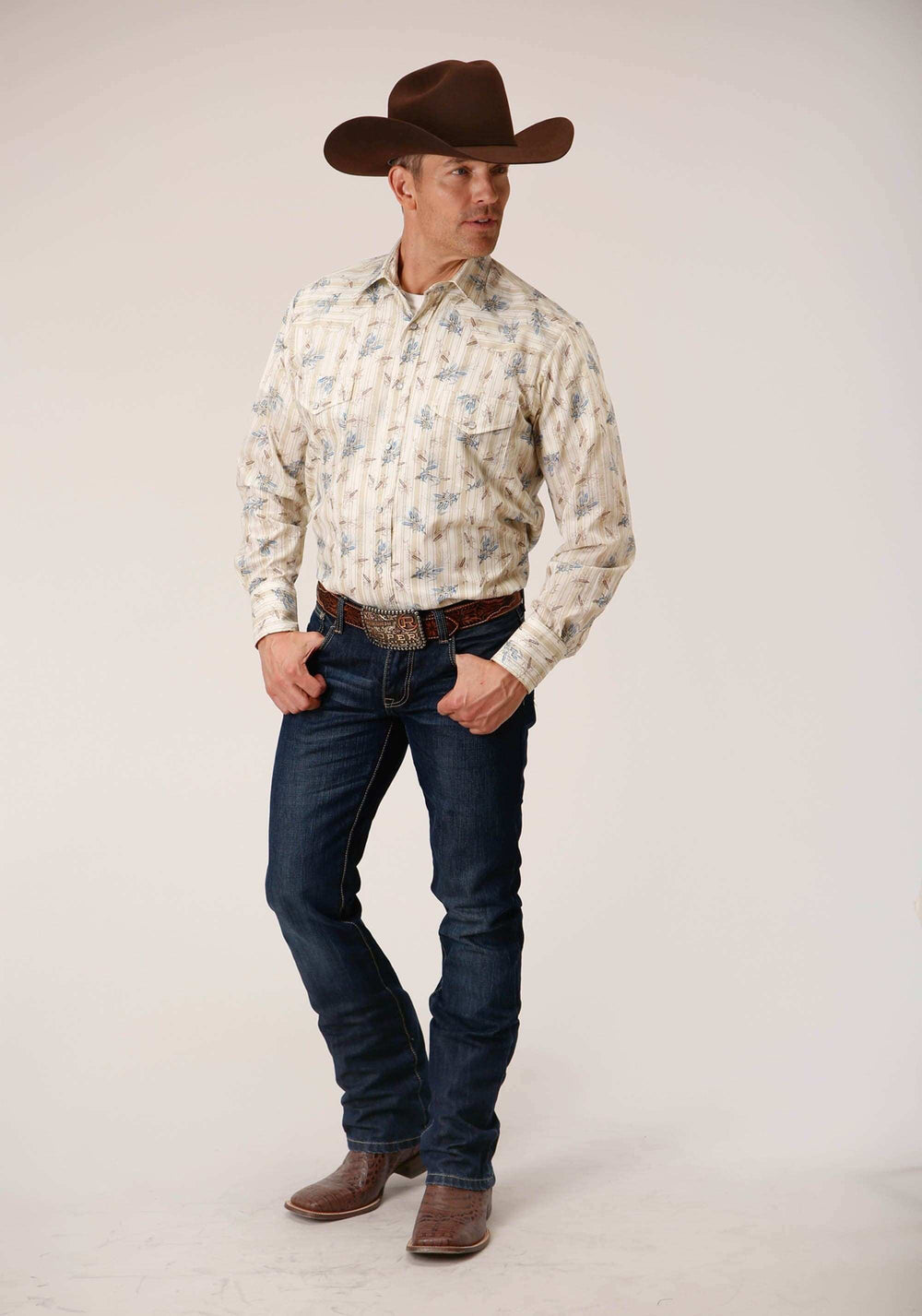 Roper Mens Long Sleeve Snap Vintage Wheat Print Western Shirt - Roper - Flyclothing LLC