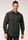 Roper Mens Long Sleeve Snap Black And Cream Floral Print Western Shirt - Roper - Flyclothing LLC