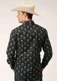 Roper Mens Long Sleeve Snap Black And Cream Floral Print Western Shirt - Roper - Flyclothing LLC