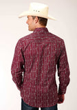 Roper Mens Long Sleeve Snap Brick Red And Cr Wallpaper Stripe Western Shirt - Roper - Flyclothing LLC