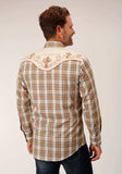 Roper Mens Long Sleeve Snap Khaki Forest Grey Cream Plaid Western Shirt - Roper - Flyclothing LLC