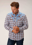 Roper Mens Long Sleeve Snap Light Blue Chocolate White Plaid Western Shirt - Roper - Flyclothing LLC