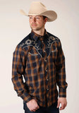 Roper Mens Long Sleeve Snap Navy And Brown Plaid Western Shirt - Roper - Flyclothing LLC