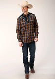 Roper Mens Long Sleeve Snap Navy And Brown Plaid Western Shirt - Roper - Flyclothing LLC