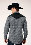 Roper Mens Long Sleeve Snap Black White Floral Print Western Shirt With Piping And Applique On Yokes - Roper - Flyclothing LLC