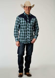 Roper Mens Long Sleeve Snap Ocean Plaid Western Shirt With Fancy Curved Yokes Applique On Back Yoke - Roper - Flyclothing LLC