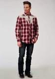 Roper Mens Long Sleeve Snap Red Plaid Western Shirt With Fancy Curved Yokes Applique On Front Yoke - Roper - Flyclothing LLC