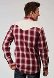 Roper Mens Long Sleeve Snap Red Plaid Western Shirt With Fancy Curved Yokes Applique On Front Yoke - Roper - Flyclothing LLC