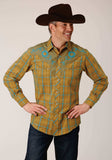 Roper Mens Long Sleeve Snap Butterscotch Turquoise Plaid Western Shirt - Roper - Flyclothing LLC