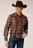 Roper Mens Long Sleeve Snap Caramel And Grey Plaid Western Shirt - Roper - Flyclothing LLC