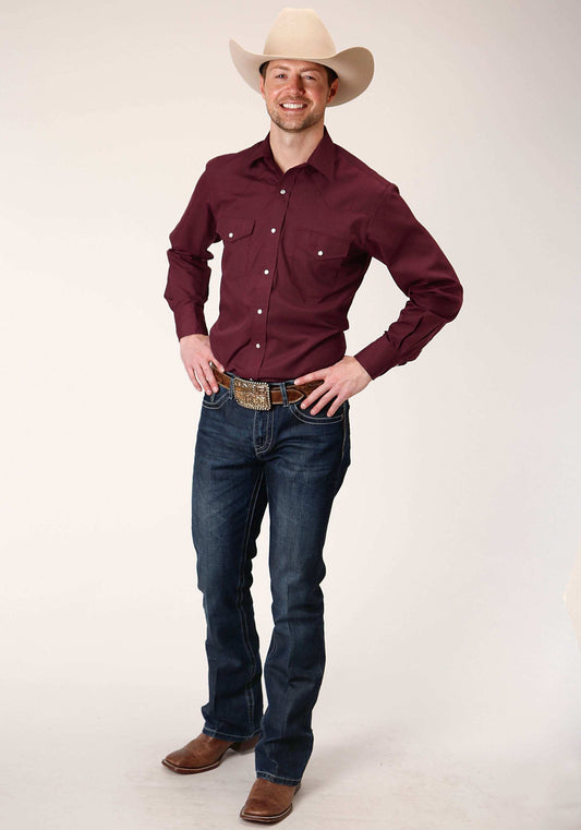 Roper Mens Long Sleeve Snap Solid Broadcloth Wine Western Shirt - Roper - Flyclothing LLC