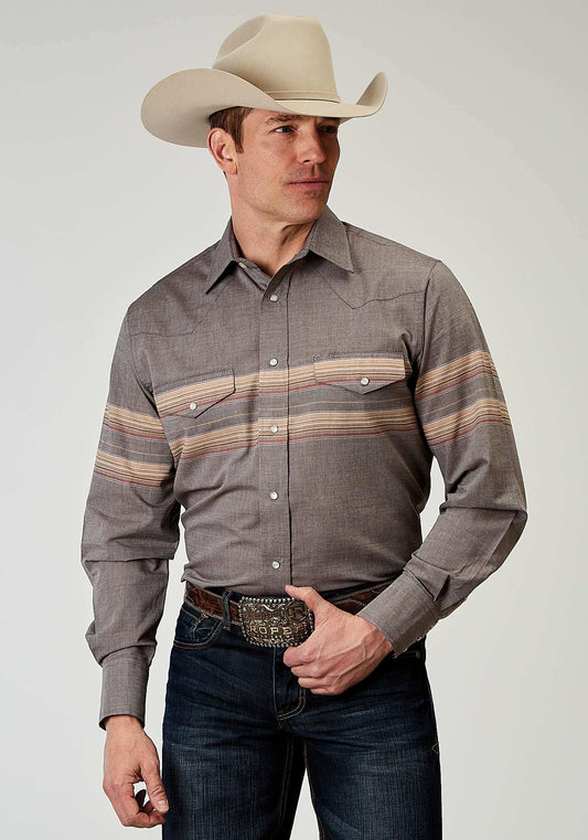 Roper Mens Long Sleeve Snap Border Stripe Western Shirt - Roper - Flyclothing LLC