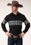 Roper Mens Long Sleeve Snap Black And Grey Border Stripe Western Shirt - Roper - Flyclothing LLC