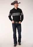 Roper Mens Long Sleeve Snap Black And Grey Border Stripe Western Shirt - Roper - Flyclothing LLC