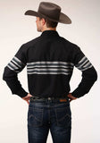 Roper Mens Long Sleeve Snap Black And Grey Border Stripe Western Shirt - Roper - Flyclothing LLC