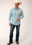 Roper Mens Long Sleeve Snap Aqua And Cream Ombre Stripe Western Shirt - Roper - Flyclothing LLC