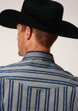 Roper Mens Long Sleeve Snap Wide Blue Dobby Stripe Western Shirt - Roper - Flyclothing LLC